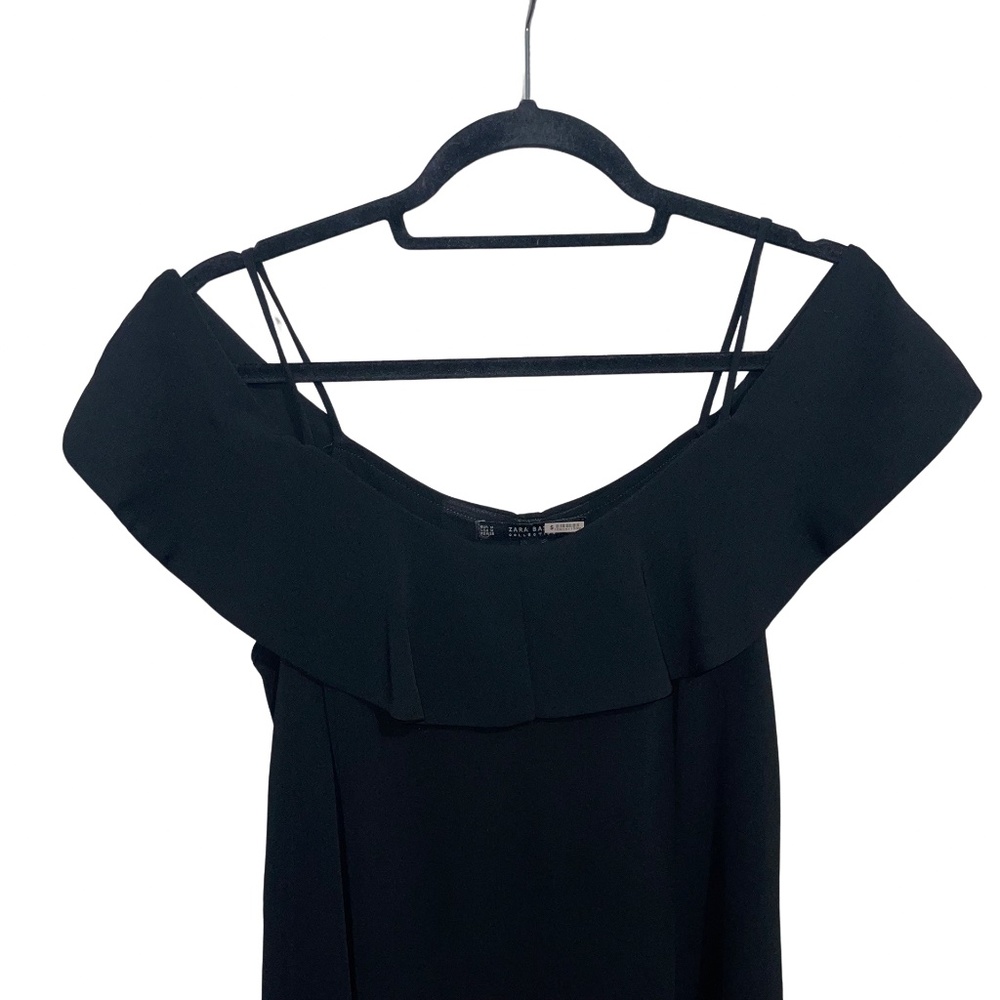 Zara Basic Cold Shoulder Spaghetti Strap Black Pu… - image 4